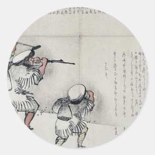 Sticker Rond Pêche sur glace par Taki, Katei Ukiyoe