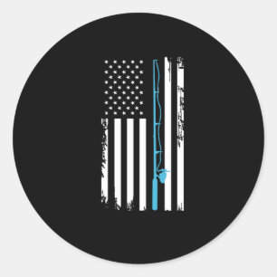 Sticker Rond Pêche USA pavillon poisson pêche canne idée cadeau