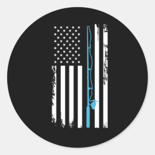 Sticker Rond Pêche USA pavillon poisson pêche canne idée cadeau