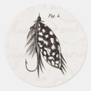 Sticker Rond Pêche vintage 1800s Pêche Volée Mouches Lure Lures