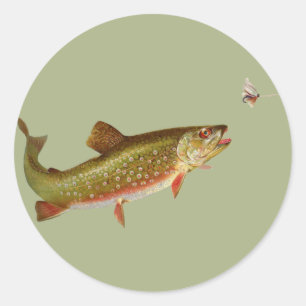 Sticker Rond Pêche vintage à la truite arc-en-ciel