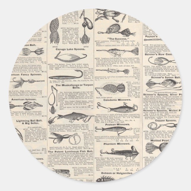 Sticker Rond Pêche vintage leures : pêcheur d'antiquité des ann (Devant)