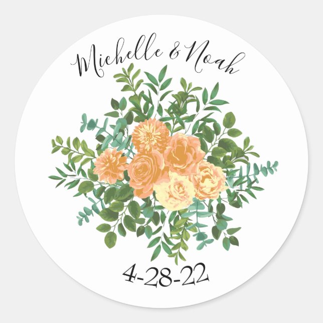 Sticker Rond Pêcher Rose Mariage Floral Printemps (Devant)