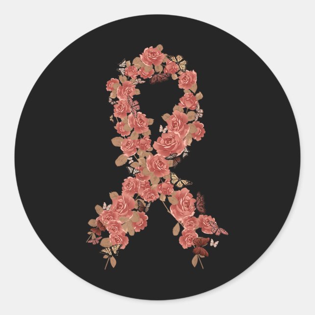 Sticker Rond Pêcher Ruban Utérine Endomètre Cancer Sensibilisat (Devant)