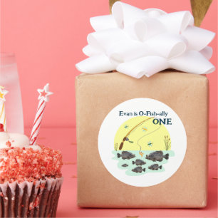 Sticker Rond Pêcher un enfant premier anniversaire Crappie Pois