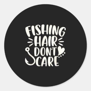 Sticker Rond Pêcheur pêchant les cheveux s'en moquent drôle de 