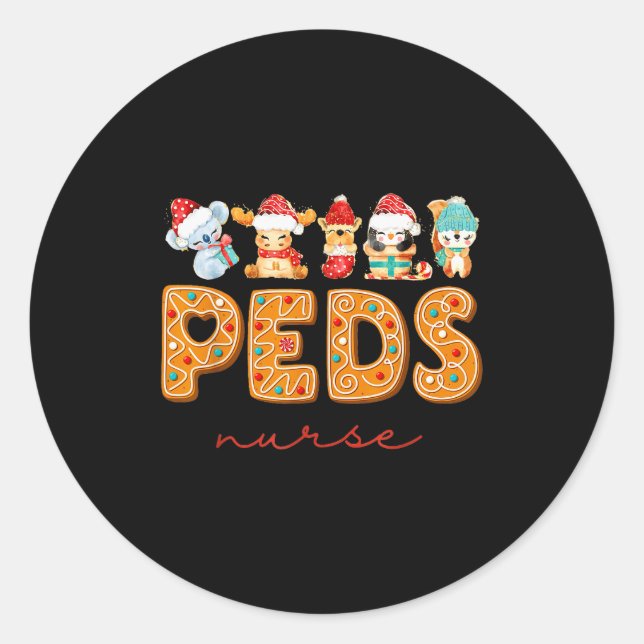 Sticker Rond Peds Nurse Gingerbread Christmas Pediatric Nurse H (Devant)