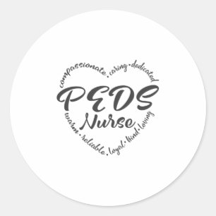 Sticker Rond PEDS Nurse, infirmière pédiatrique avec coeur