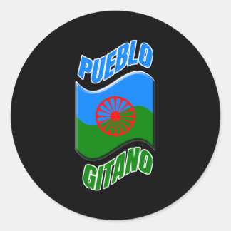 Sticker Rond Pegatina color negro con bandera pueblo gitano.