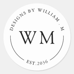 Sticker Rond Pegatina Redonda Classic Monogramme Nom Serif