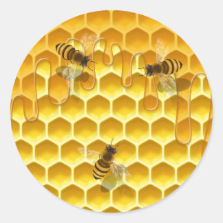 Sticker Rond Peigne de miel avec abeilles de miel