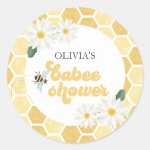 Sticker Rond Peigne et marguerites de Baby shower d'abeilles