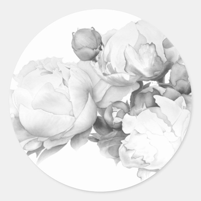 Sticker Rond Peine blanche noire élégante aquarelle florale art (Devant)