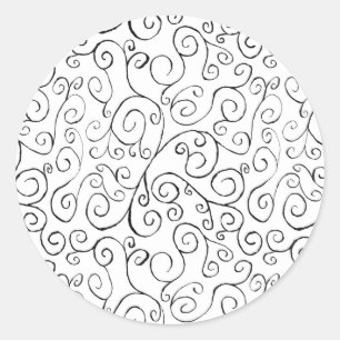 Sticker Rond Peint à la main Motif de courbe noire sur blanc