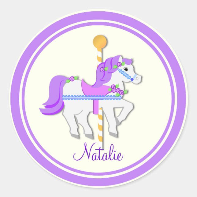 Sticker Rond Peint Pony Purple et Carousel Or (Devant)