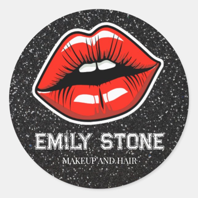 Sticker Rond peintre maquillage lèvres rouges avec parties scin (Devant)