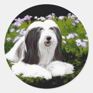 Sticker Rond Peinture à collie à poils - Joli art original de c