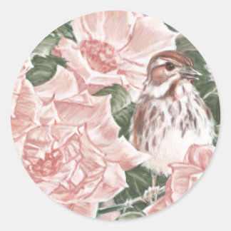 Sticker Rond Peinture à fleur de moelle et de roses roses roses