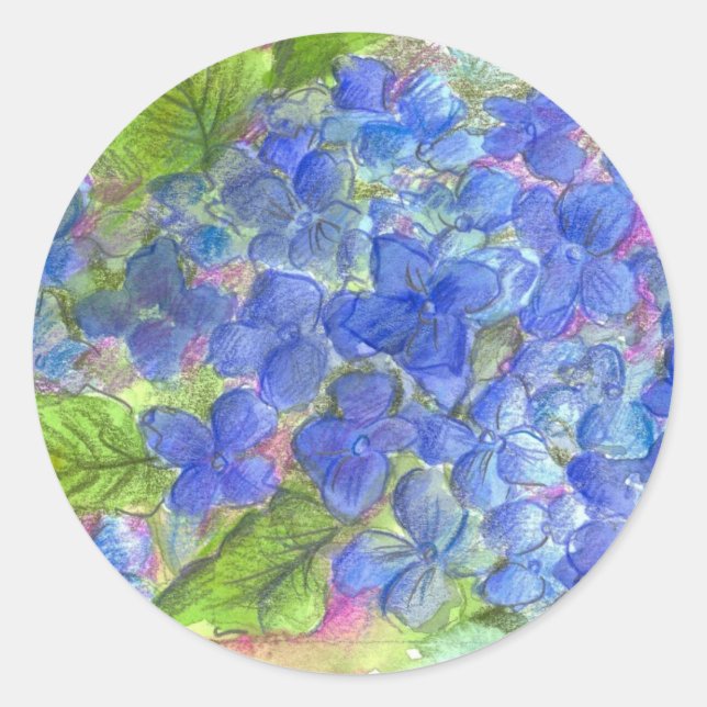 Sticker Rond Peinture à l'aquarelle bleu Hydrangea (Devant)
