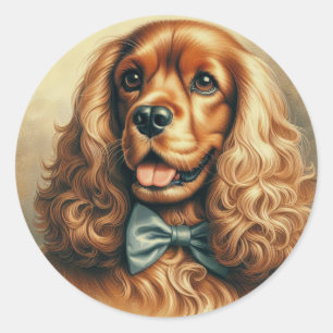 Sticker Rond Peinture à l'huile vintage de Cocker Spaniel