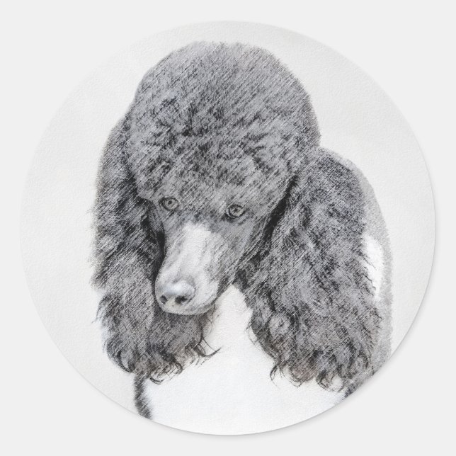 Sticker Rond Peinture à paille noire standard - Art du chien (Devant)