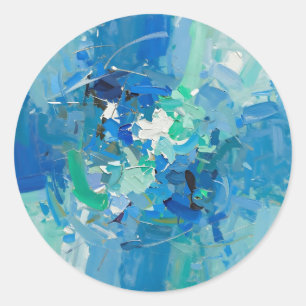 Sticker Rond Peinture Abstraite à la Palette de l'Océan Bleu