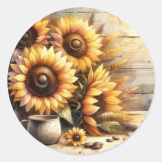 Sticker Rond Peinture aquarelle tournesols