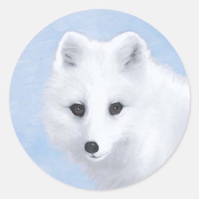 Sticker Rond Peinture Arctic Fox - Art original de la faune (Devant)