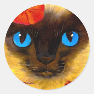 Sticker Rond Peinture Art Feline Chat Siamois - Multi