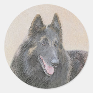 Sticker Rond Peinture belge Tervuren - Cute Original Chien Art