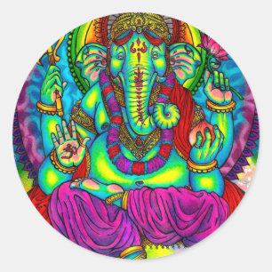 Sticker Rond Peinture colorée vibrante de Ganesh