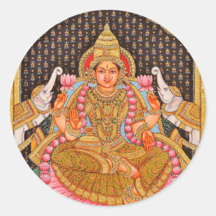 STICKER ROND PEINTURE COMPLEXE DE GAJA LAKSHMI TANJORE {SUD IND