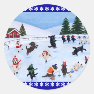 Sticker Rond Peinture d'amusement de Labrador de Noël