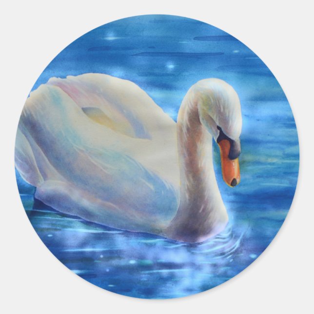 Sticker Rond Peinture d'aquarelle blanche pour cygne (Devant)