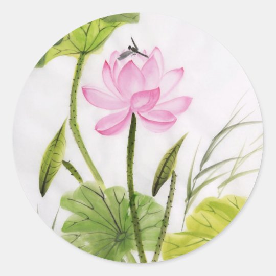 Sticker Rond Peinture D Aquarelle De La Fleur De Lotus 2 Zazzle Ca