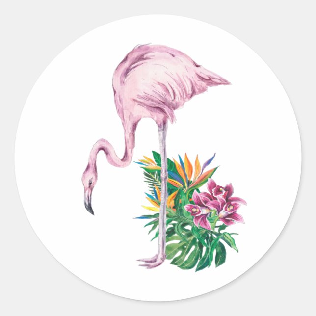 Sticker Rond Peinture d'aquarelle Flamant rose rose (Devant)
