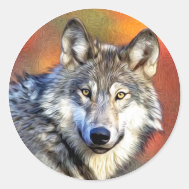 Sticker Rond Peinture d'art de loup gris (Devant)