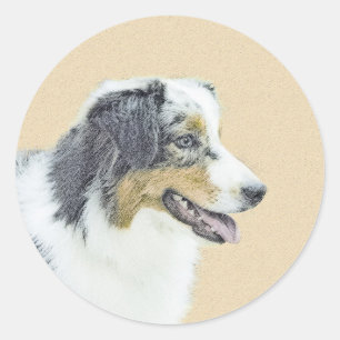 Sticker Rond Peinture de berger australien - Art original de ch