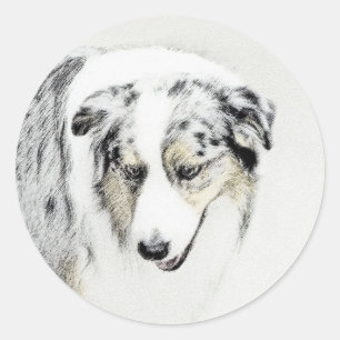 Sticker Rond Peinture de berger australien - Art original de ch