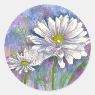 Sticker Rond Peinture de bouquet de marguerite