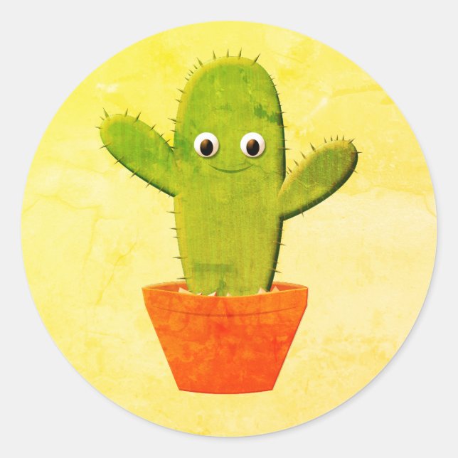 Sticker Rond Peinture de cactus en caricature (Devant)
