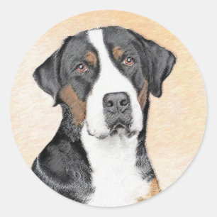 Sticker Rond Peinture de Chien de Montagne - Art original