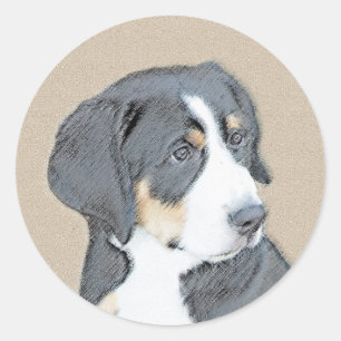 Sticker Rond Peinture de Chien de Montagne bernois - Art origin