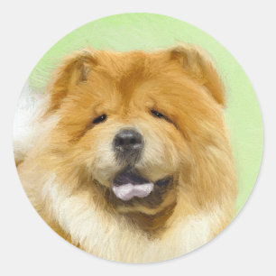 Sticker Rond Peinture de Chow Chow - Cute Original Dog Art