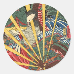 Sticker Rond Peinture de dragon japonais antique vers les année