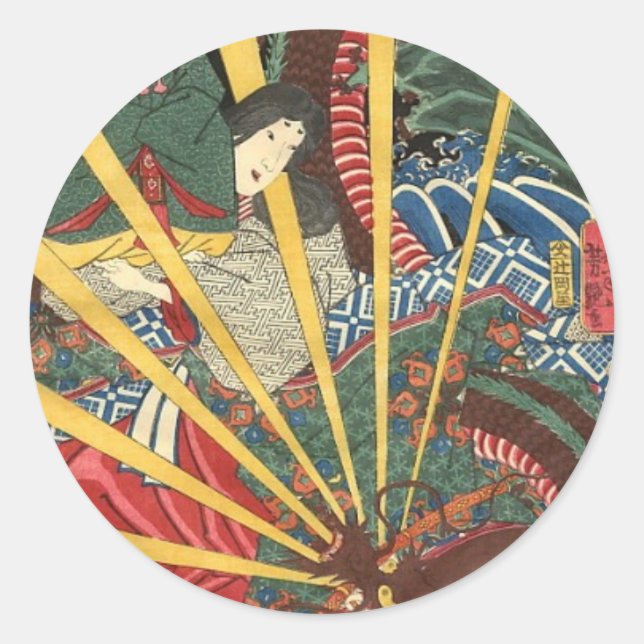 Sticker Rond Peinture de dragon japonais antique vers les année (Devant)