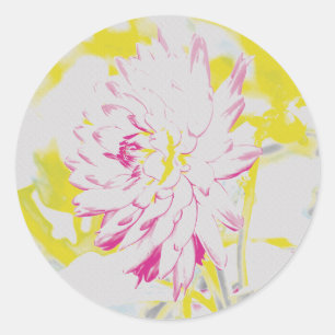 Sticker Rond Peinture de fleurs de dahlia d'été jaune et rose
