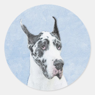 Sticker Rond Peinture de Great Dane (Arlequin) - Art original d