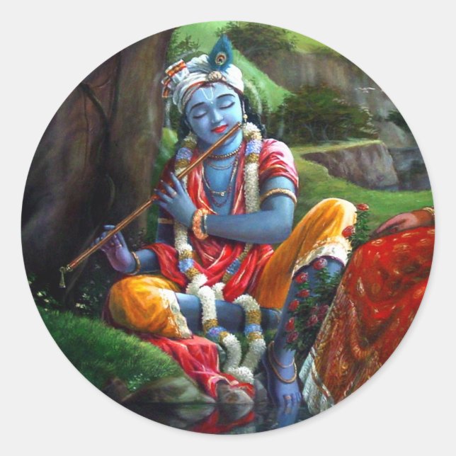 Sticker Rond Peinture de Krishna (Mythologie indienne) (Devant)