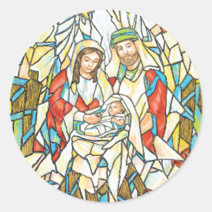 Sticker Rond Peinture de la nativité en verre tendu